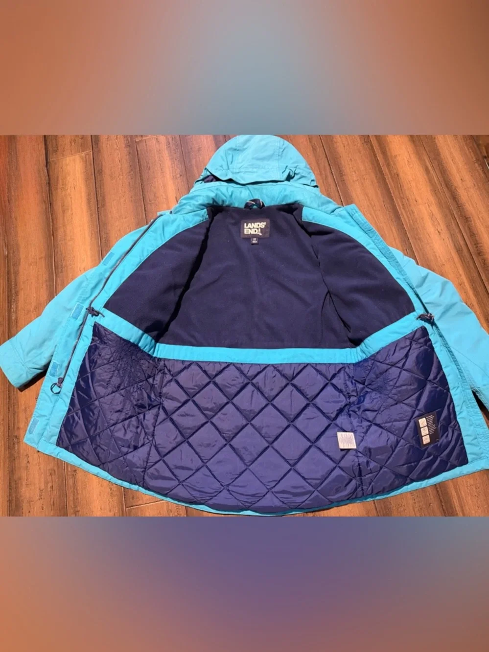 Lands' End Women's Aqua Blue Hooded Ski Jacket - Picture 7 of 10